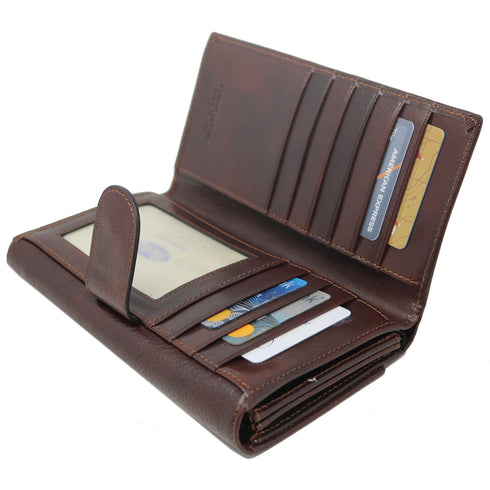 Roma Continental Checkbook Leather Wallet Brown 4