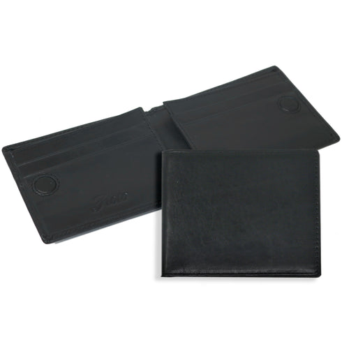Floto Milano Leather Slim Bi Fold Card Wallet in Black
