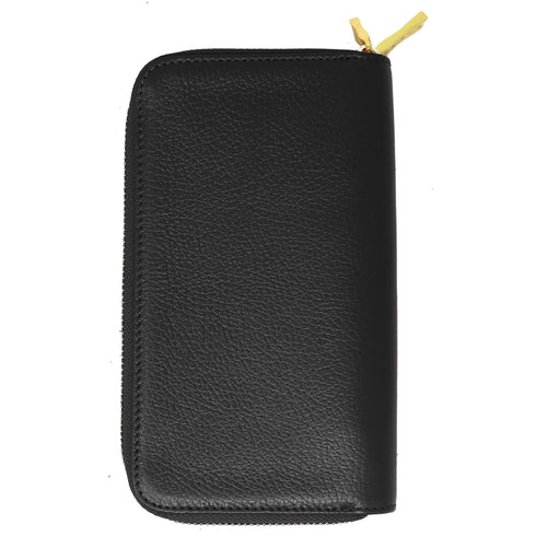 Floto Milano Zip Wallet in pebble finish calfskin leather - in black