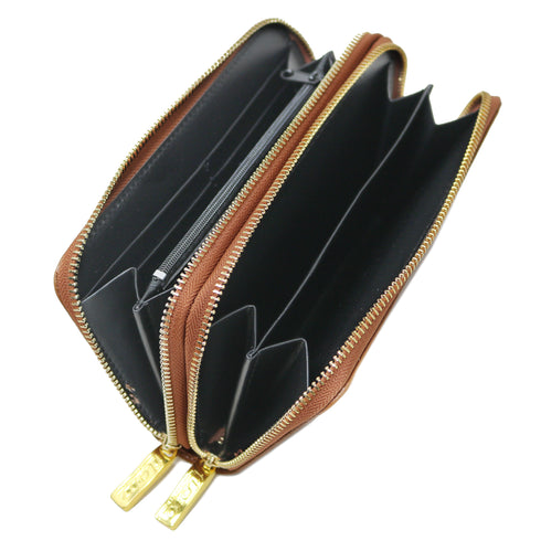 Floto Milano Zip Wallet in pebble finish calfskin leather - in brown 3