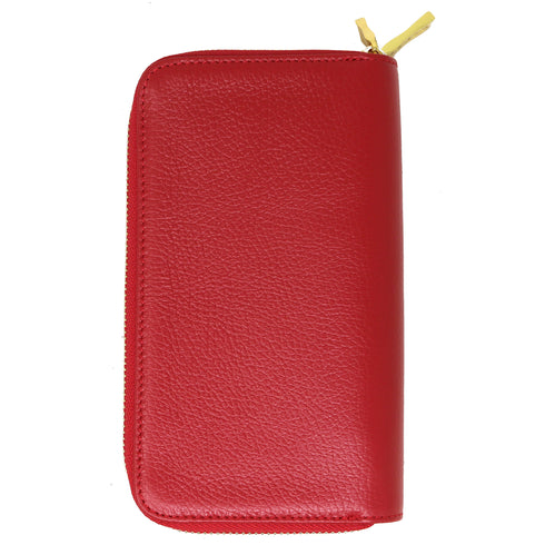 Floto Milano Zip Wallet in pebble finish calfskin leather - in red