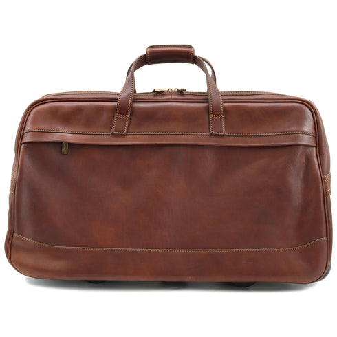 Leather rolling luggage carry on duffle bag trolley roller Floto Milano Brown 2