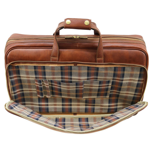 Leather rolling luggage carry on duffle bag trolley roller Floto Milano Brown 6