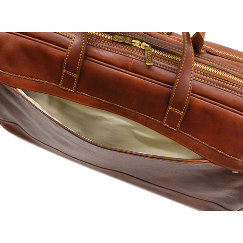 Leather rolling luggage carry on duffle bag trolley roller Floto Milano Brown 8