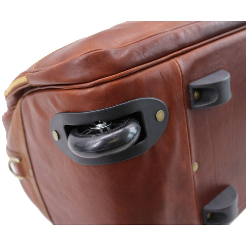 Leather rolling luggage carry on duffle bag trolley roller Floto Milano Brown 3