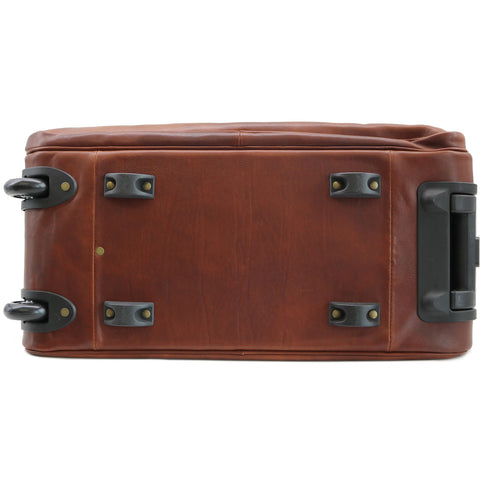 Leather rolling luggage carry on duffle bag trolley roller Floto Milano Brown 4