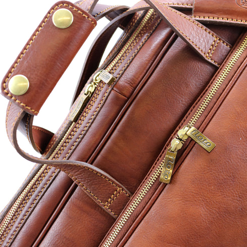 Leather rolling luggage carry on duffle bag trolley roller Floto Milano Brown 5