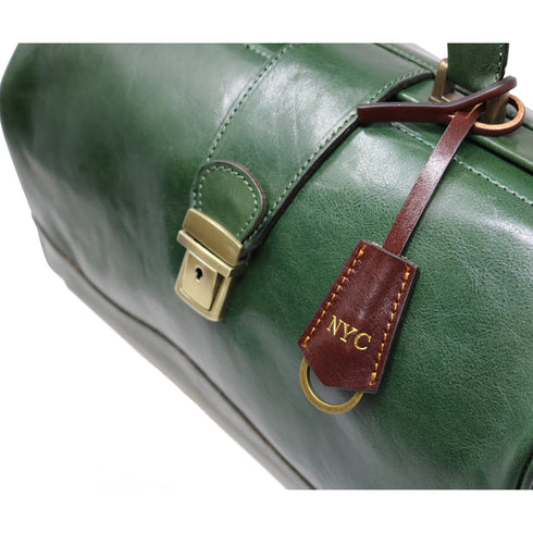 Leather Monogram Key Fob green and brown