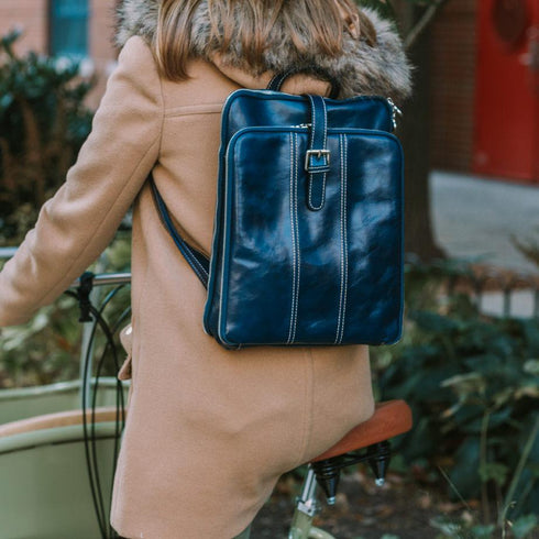 Leather Backpack Floto Venezia Knapsack Blue