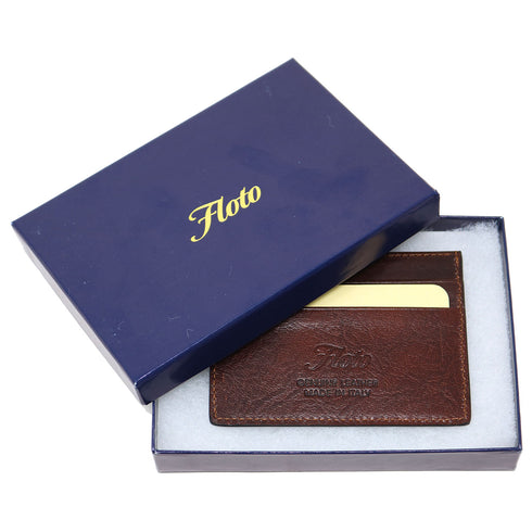 Floto Italian Venezia Leather Credit Card Wallet Vecchio brown gift packed