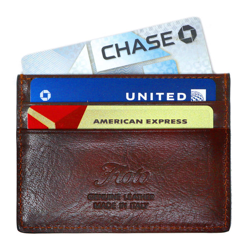 Floto Italian Venezia Leather Credit Card Wallet Vecchio brown packed