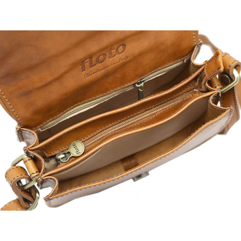 Floto Chianti Leather Saddle Bag Crossbody in Tobacco Brown. 6