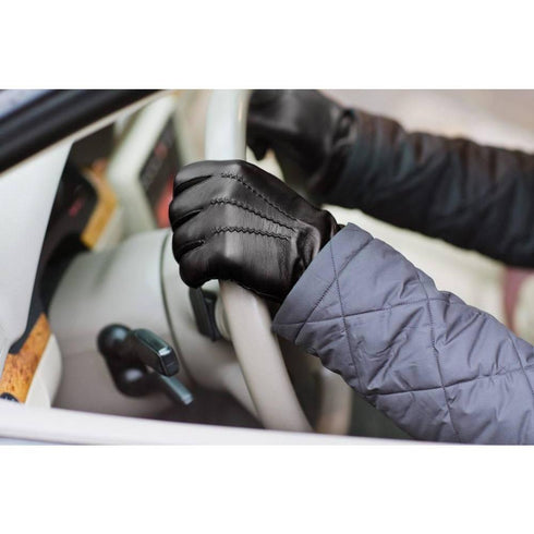 Floto men's cashmere lined black leather gloves