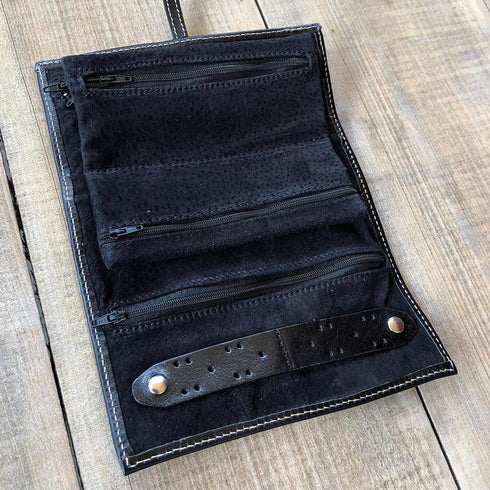 Leather Jewelry Roll Case Floto black inside