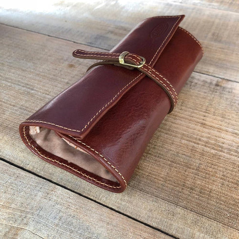 Leather Jewelry Roll Case Floto brown rolled