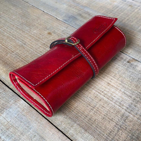 Leather Jewelry Roll Case Floto red rolled