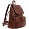 The Floto Livorno leather backpack is a wommen's fashion pack that is handcrafted in Italy. This is the Livorno Backpack in Vecchio Brown. Angle view.