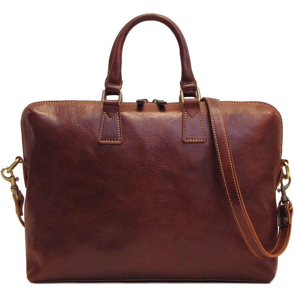 The Floto Milano Slim leather briefcase is a men's  bag that is handcrafted in Italy.  This is the Milano Slim  in Vecchio Brown.