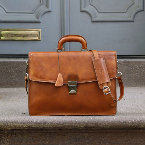 Leather Briefcase Floto Italian Milano Bag tobacco brown 3