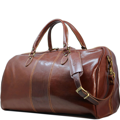 Floto Italian Leather Venezia Duffle Travel Bag Luggage brown side