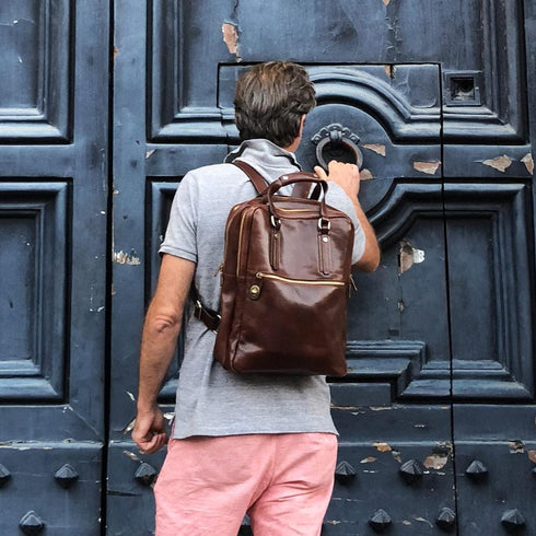 Leather Backpack top handle bag Floto Firenze 2