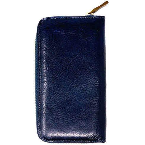 Floto Leather Long Zip Wallet navy blue