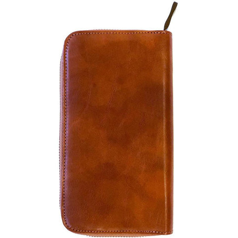 Floto Leather Long Zip Wallet in Olive Honey Brown