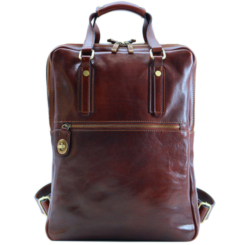 Italian Leather Backpack top handle bag Floto Firenze brown