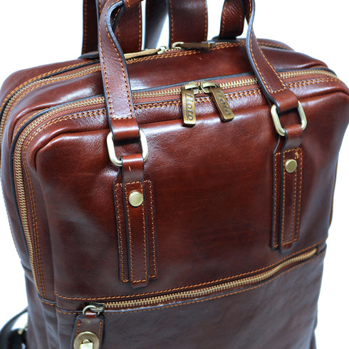 Italian Leather Backpack top handle bag Floto Firenze brown 7