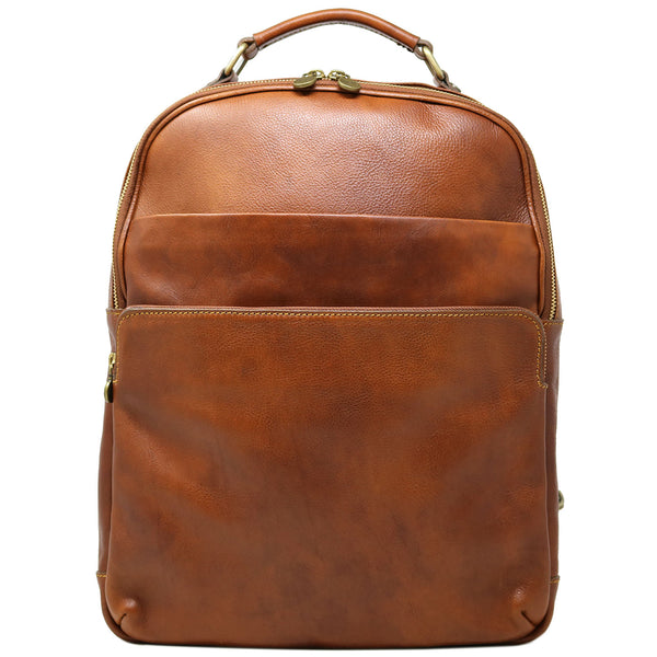 Leather Backpack Floto Italian Corsica Laptop Knapsack Shoulder Bag in Tobacco Brown