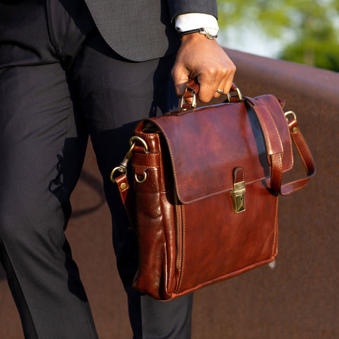 Briefcase Messenger Bag Floto Corsica Brown 12