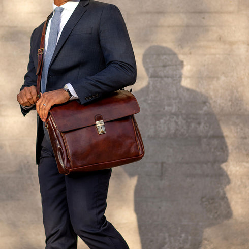 Briefcase Messenger Bag Floto Corsica Brown 14