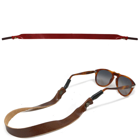This is a Floto Sunglasses Strap eye wear retainer made from Italian full grain calfskin leather. red