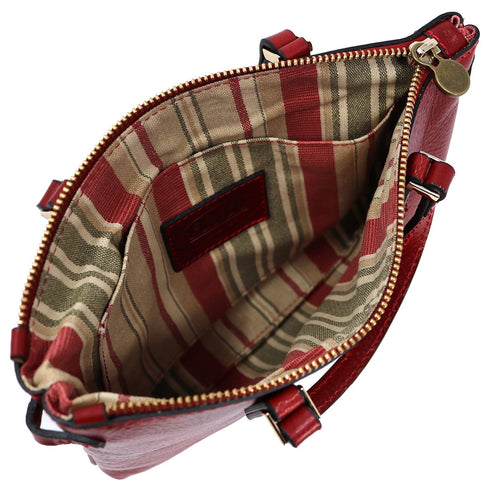 Leather Crossbody Bag Floto Sesto Italian Women's Bag red inside