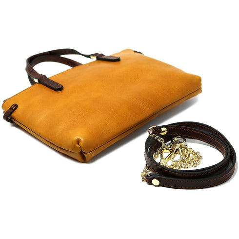 Leather Crossbody Bag Floto Sesto Italian Women's Bag yellow strap