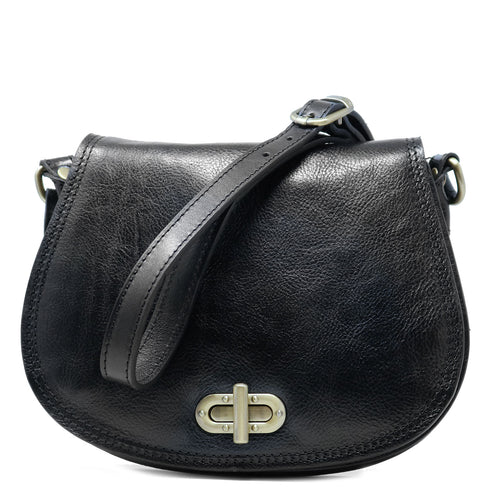 Floto Italian Leather Saddle Bag Cross Body Women's Bag black