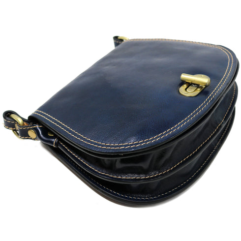 Floto Italian Leather Saddle Bag Cross Body Women's Bag blue top