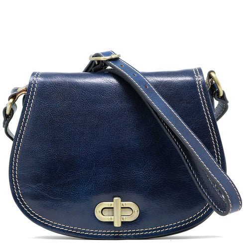 Floto Italian Leather Saddle Bag Cross Body Women's Bag blue