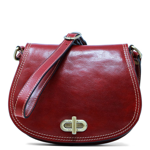 Floto Italian Leather Saddle Bag Cross Body Women's Bag red