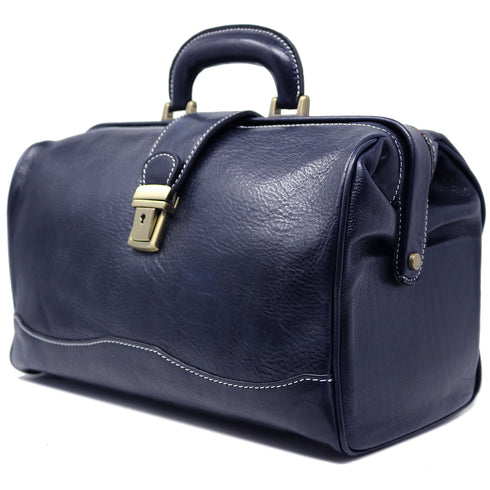 Floto Italian Leather Doctor Style Handbag Top Handle Bag Blue 2