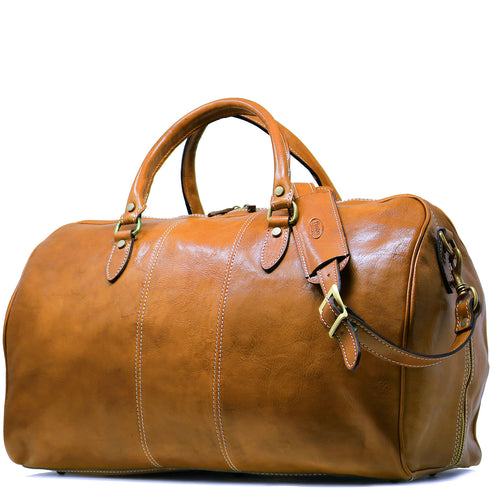 Floto Italian Leather Venezia Duffle Travel Bag Luggage olive honey brown