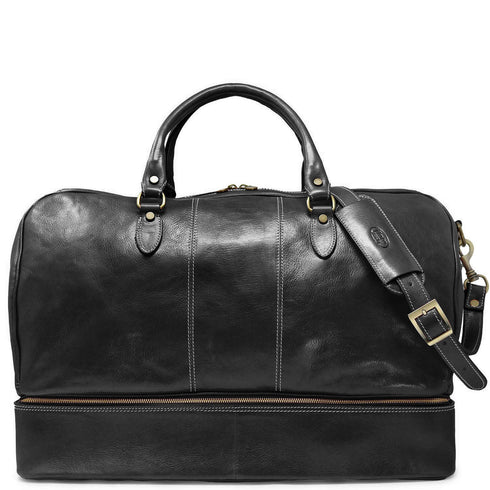 leather drop bottom duffle bag floto Black