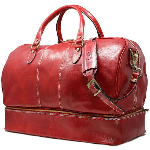 leather drop bottom duffle bag floto red 2