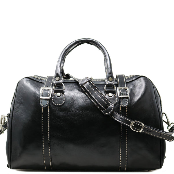 Floto Italian leather carryon duffle bag - Trastevere in Black