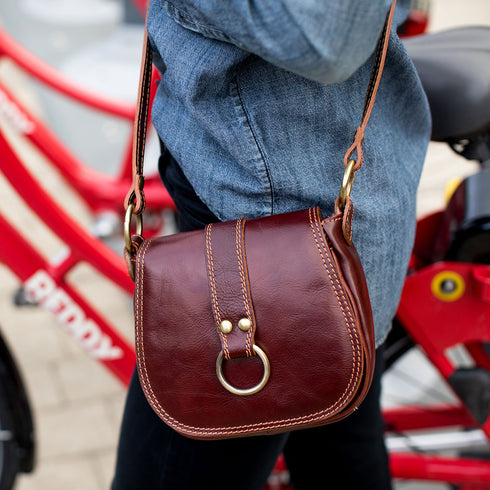 Leather Saddle Bag Cross Body Floto Venezia brown 3