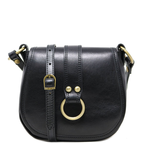 Leather Saddle Bag Cross Body Floto Venezia Black