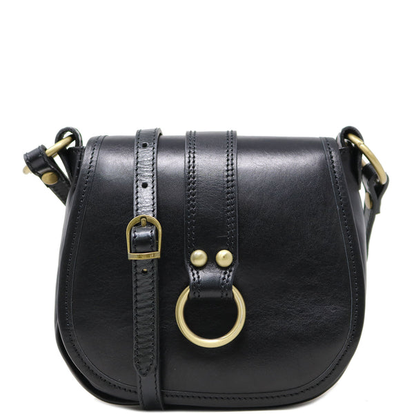 Leather Saddle Bag Cross Body Floto Venezia Black