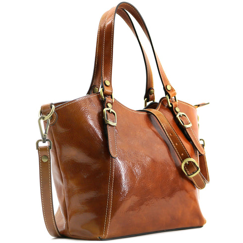 Floto Italian leather shoulder bag handbag women's Ischia  in Olive honey brown 2