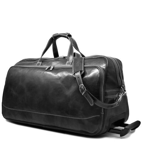 Floto Milano Italian leather rolling luggage duffle travel bag black