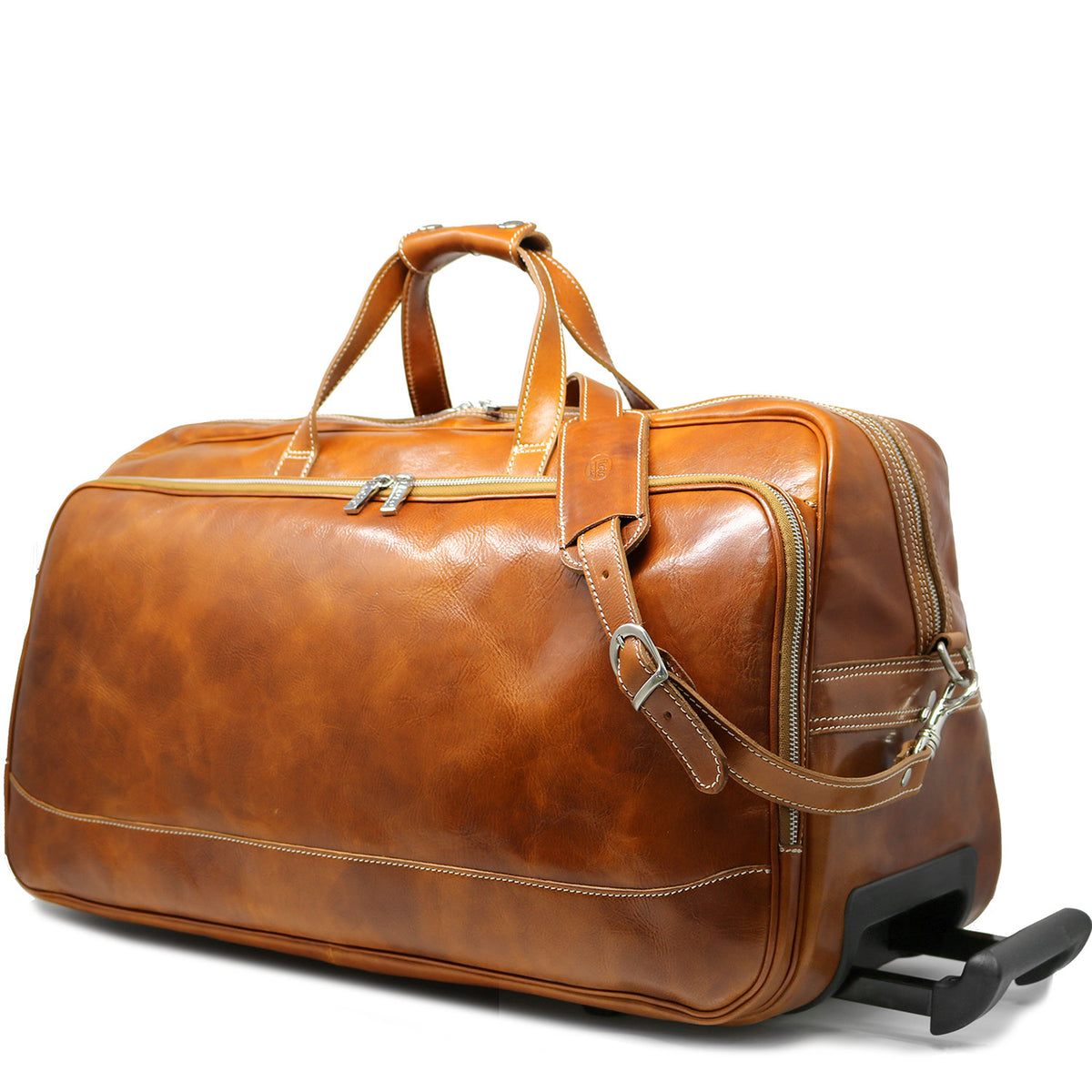 Floto Milano Italian Leather Trolley Rolling Duffle Bag Suitcase